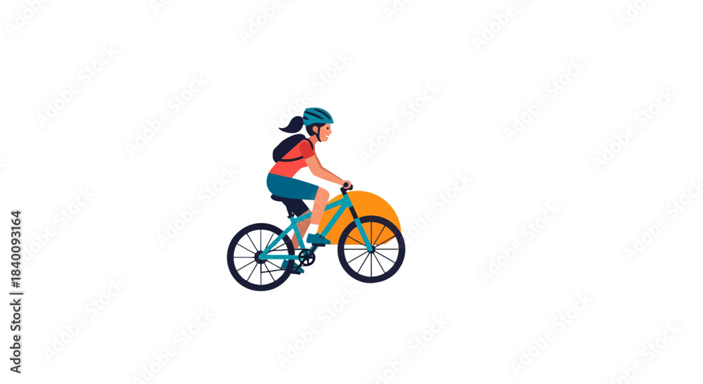 Fototapeta premium Woman Rides Bicycle Silhouetted Against Black Backdrop Demonstrating Fitness Lifestyle