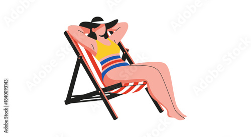 Woman Relaxing On Deckchair Enjoying The Sun And Leisure Time On Holiday