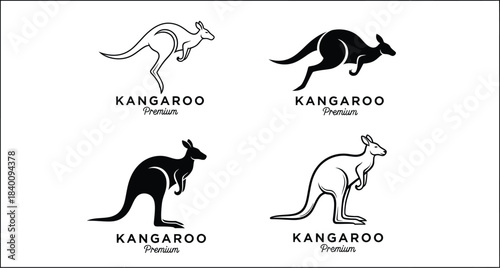 Four vintage style kangaroo illustrations with text labels