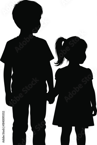 Boy And Girl Holding Hands Child Silhouette Vector