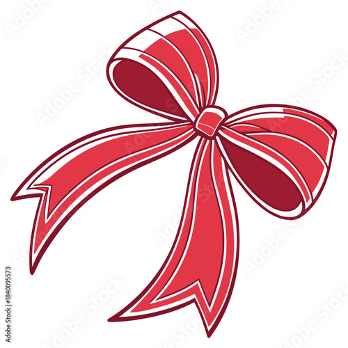 Vector illustration red gift bow with white stripes, , perfect for holiday packaging and decoration, 122 characters long example