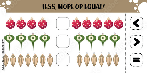 Preschool Christmas Counting Game – More, Less or Equal