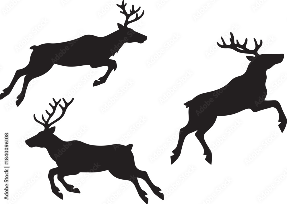 Obraz premium reindeer silhouette, reindeer christmas silhouette, reindeer silhouette simple, deer, animal, reindeer, silhouette, illustration, christmas, vector, isolated, mammal, cartoon, white, antler, wild, nat