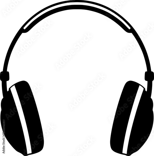 Black Headphones Icon: Audio, Music, and Sound Technology Graphic for Streaming or Travel Entertainment