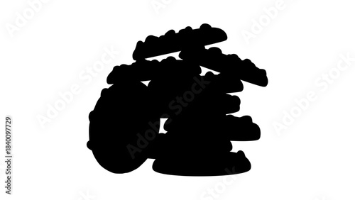 Abstract black silhouette of an organic, textured shape with irregular edges.