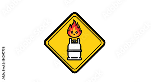 Warning Sign With Cute Flame And Gas Cylinder For Potential Fire Hazards Safety