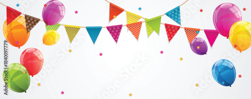 Party background banner with flags and balloons