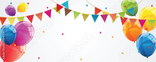 Party background banner with flags and balloons