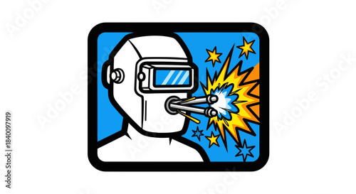 Welder With Protective Gear During the Welding Process in Action Comic Style Illustration