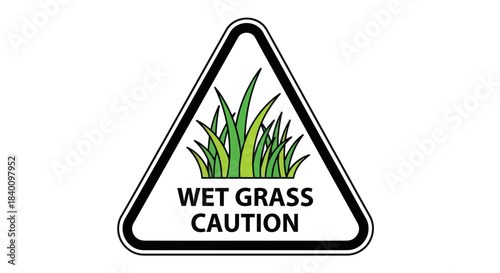 Wet Grass Caution Sign Illustrates Hazard And Warns About Possible Slippery Conditions