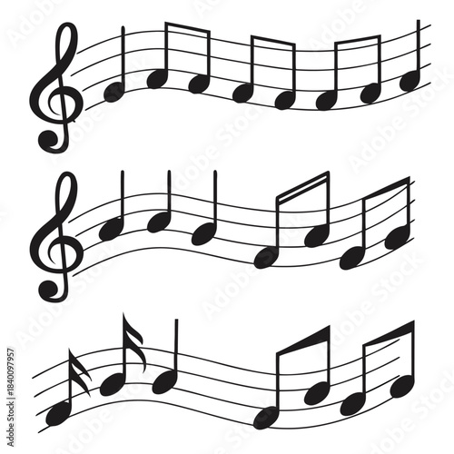 Vector illustration musical notes on staves with treble clefs