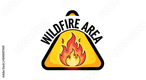 Wildfire Area Marked With Warning Sign Depicting Flames and Alert Symbol Notification