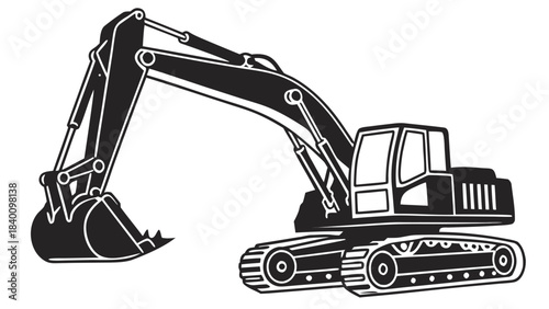 Vector illustration black and white illustration of an excavator on