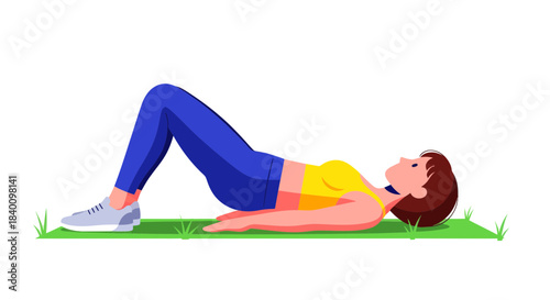 Woman Doing Bridge Exercise on a Green Mat for Health and Fitness Purposes