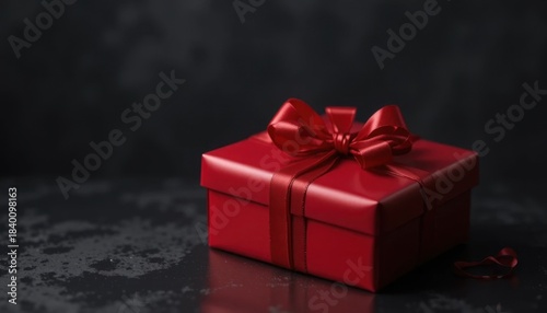 Beautiful Red Gift Box With Bow on Dark Textured Background for Celebrations and Special Occasions