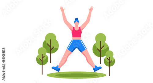 Woman Exercising In The Park Jumping Up, Healthy Lifestyle And Bodybuilding