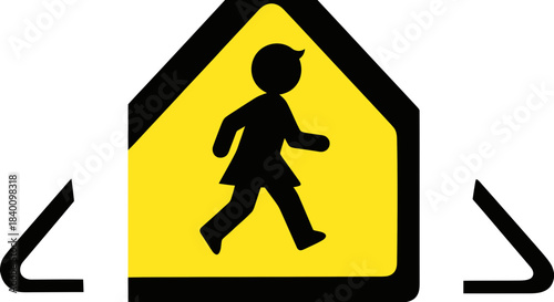 Warning Sign Indicating School Zone Area, Alerting Pedestrian Crossing Ahead