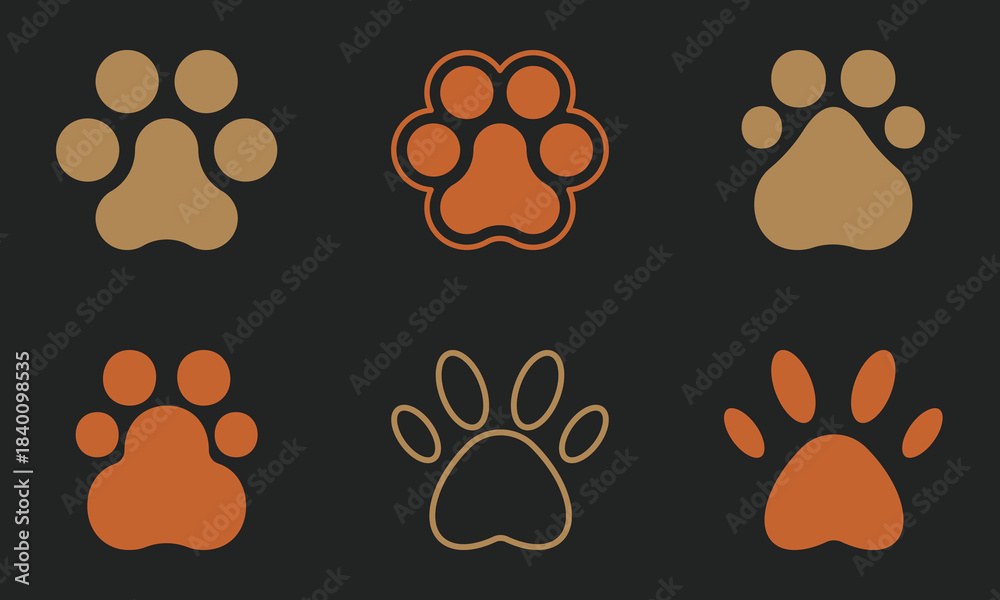Fototapeta premium Animal Paw Print Icon Set in Earth Tone Minimal Style
