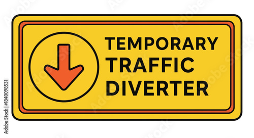 Warning Sign Indicating Temporary Traffic Diversion Ahead With Downward Arrow Icon