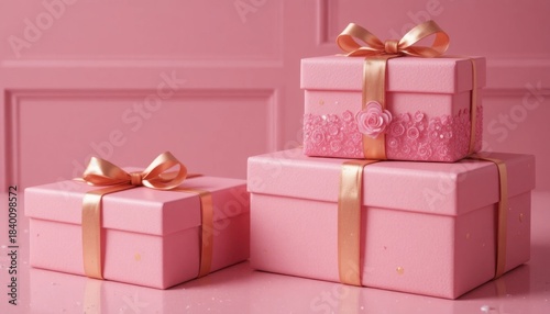 Charming Pink Gift Boxes Adorned With Ribbons and Embellishments for Special Celebrations