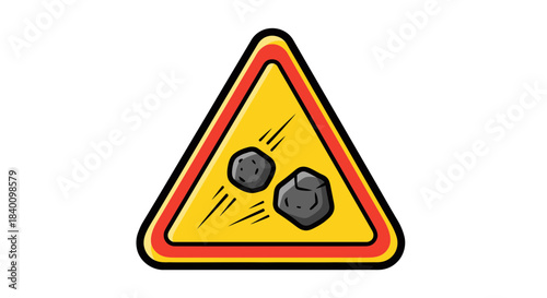 Warning Sign Indicating The Hazard of Falling Rock Illustrated With Bold Colors