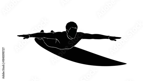 Dynamic Silhouette of Surfer Riding Wave in Action.