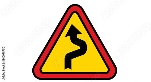 Warning Sign Indicating Winding Road Ahead For Drivers: Essential Traffic Safety