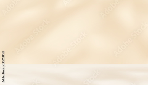 Background light brown studio wall with shadow,light for Background light brown studio wall with shadow, light for cosmetic product, Vector Minimal Beige display with leaves shadow, sunlight on 3d emp