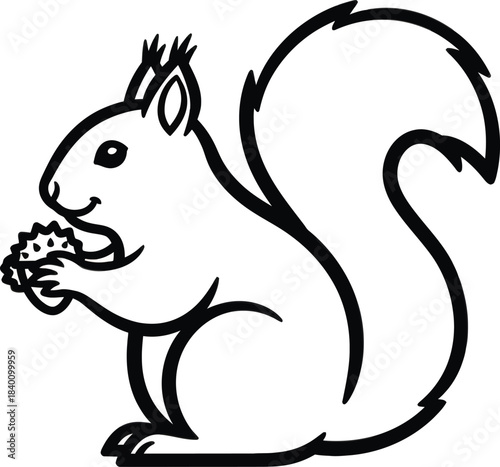 Cute Squirrel Eating Nut Outline Vector Illustration