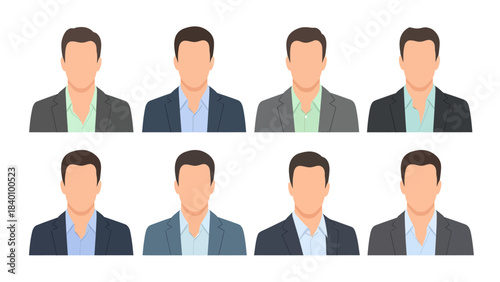 Assortment of professional male business avatars in diverse styles, perfect for user profile icons, corporate branding, and digital platform representation