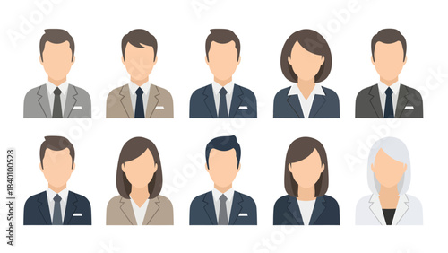 Professional avatar icons representing diverse individuals in business attire for profiles and user interfaces