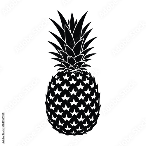 Black silhouette of a pineapple on a white background pineapple, fruit, tropical, food