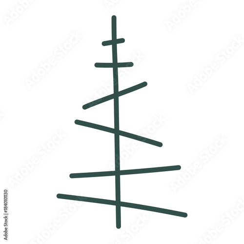 Christmas tree doodle. Hand drawn sketch. Vector illustration, flat design