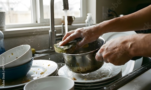 hands of a potter dishing washing