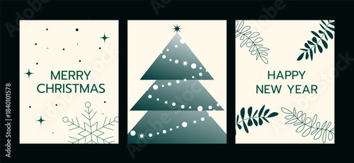 Merry Christmas and happy New Year cards collection and background, greeting card vector illustration	
