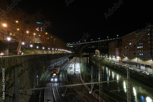 Night in an urban park of Bilbao