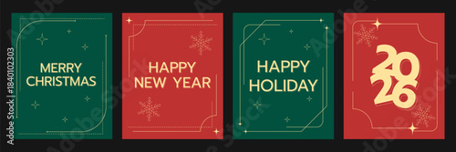 Merry Christmas and happy New Year cards collection and background, greeting card vector illustration	
