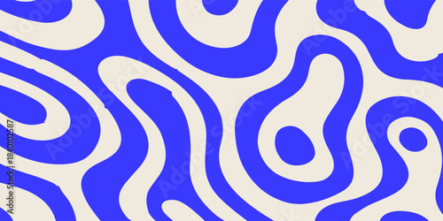 Abstract blue wavy lines abstract background. Trendy psychedelic retro style backdrop. Waves, swirl and twirl pattern. modern design