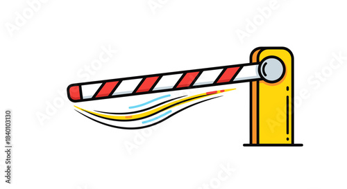 Cartoon Illustration of a Parking Barrier, Colorful Stripes, Vehicle Access Control