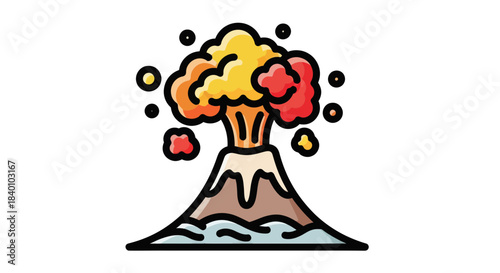 Cartoon Illustration Of A Volcanic Eruption With Explosive Energy Display And Action Graphics