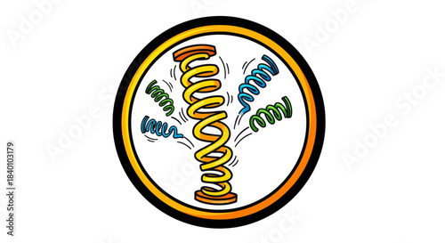 Cartoon Illustration Of Dynamic Springs Expanding and Contracting Within A Circle