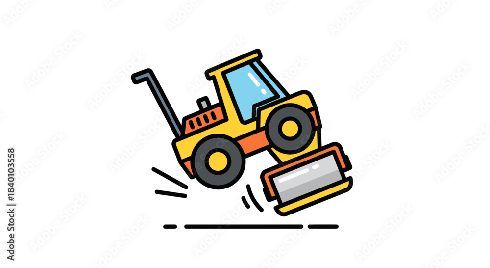 Naklejka premium Cartoon Render Of A Road Roller Jumping Is Colorful And Dynamic On White Background