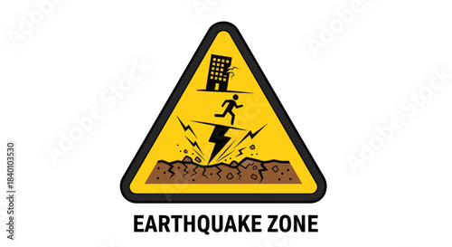 Warning Sign Indicating Earthquake Hazard, Illustrative Alert, Disaster Prevention Concept