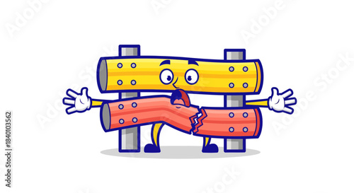 Cartoon Road Barrier Illustration With a Damaged Element Demonstrates a Need for Repair