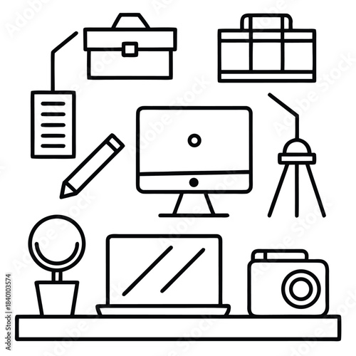 Collection of office supplies and electronic devices for work and creativity