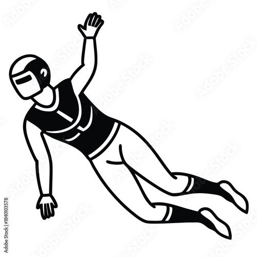 Vector illustration of a person in a futuristic helmet and athletic attire falling or flying