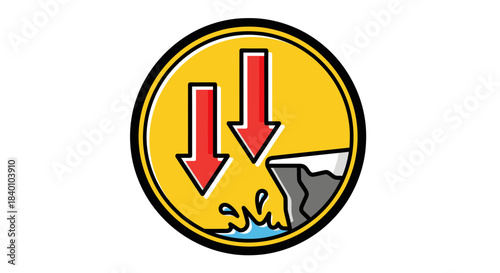 Warning Sign Indicating Potential Collapse, Fall, Or Descent Near Water