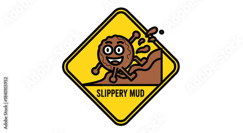 Cartoon Slippery Mud Sign: A Playful Warning About Potential Risky Grounds
