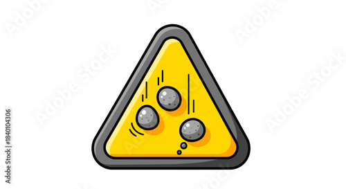 Warning Sign Indicating Potential Rockfall hazard Cartoon Illustration Isolated on White,
