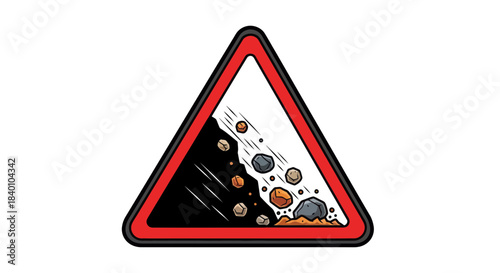 Warning Sign Indicating Potential Rockfall Hazards, Danger on the Road Declared Immediately